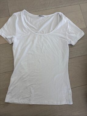 Mango White Scoop Neck Short Sleeve Tee - Slim Fit